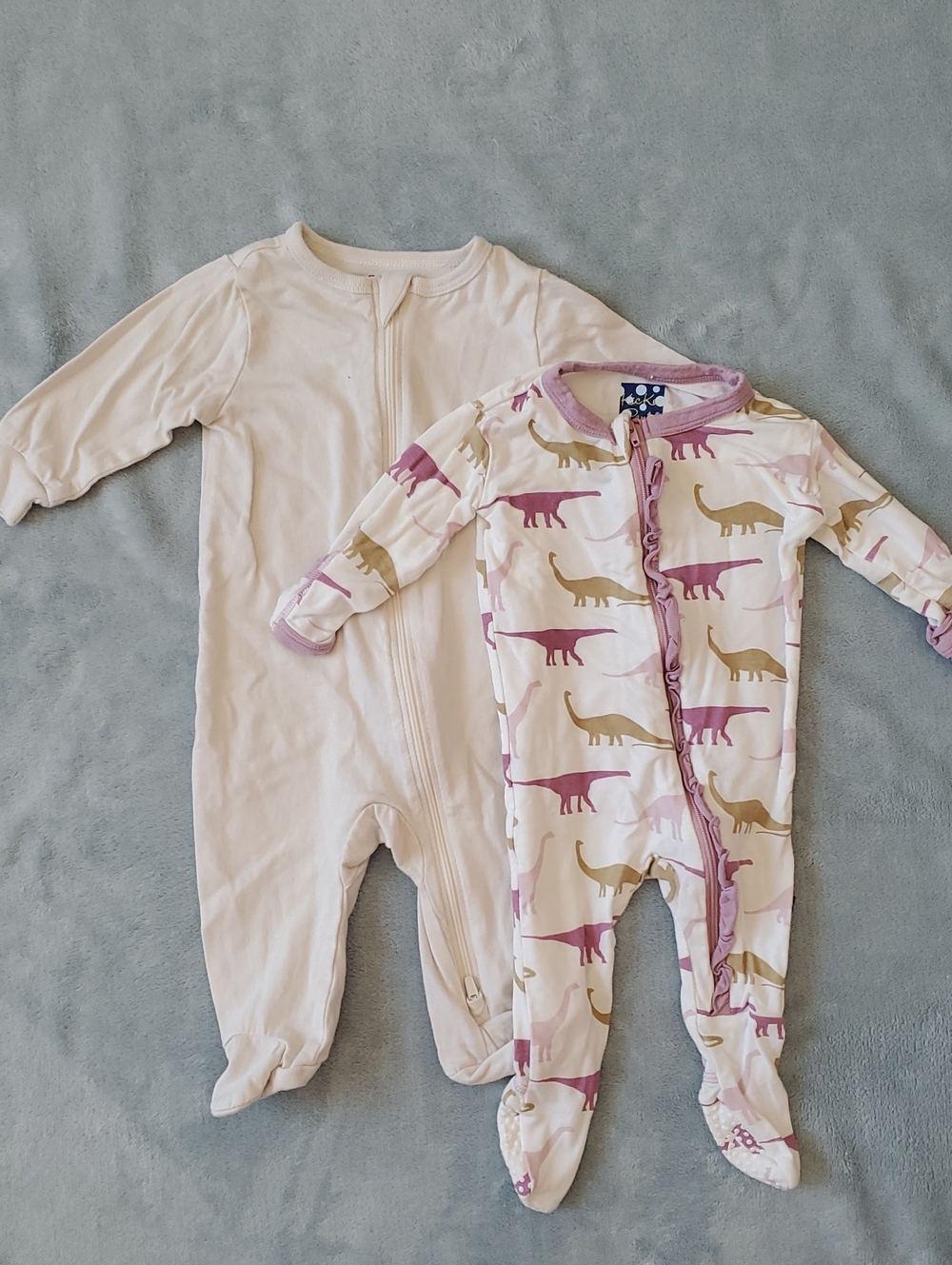Baby Girl Pink & White Dinosaur Footed Sleeper And Cream Sleeper Size 0-3 Months